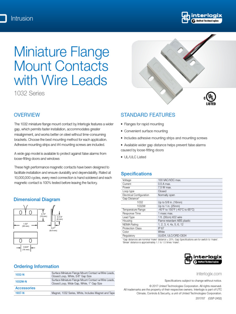 Interlogix 1032 Miniature Flange Contacts | PDF | Switch | Manufactured ...