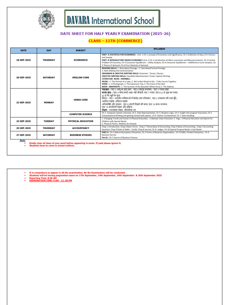 Class 11th (Commerce) Half Yearly Exam (2025-26) | PDF | Economics | Demand