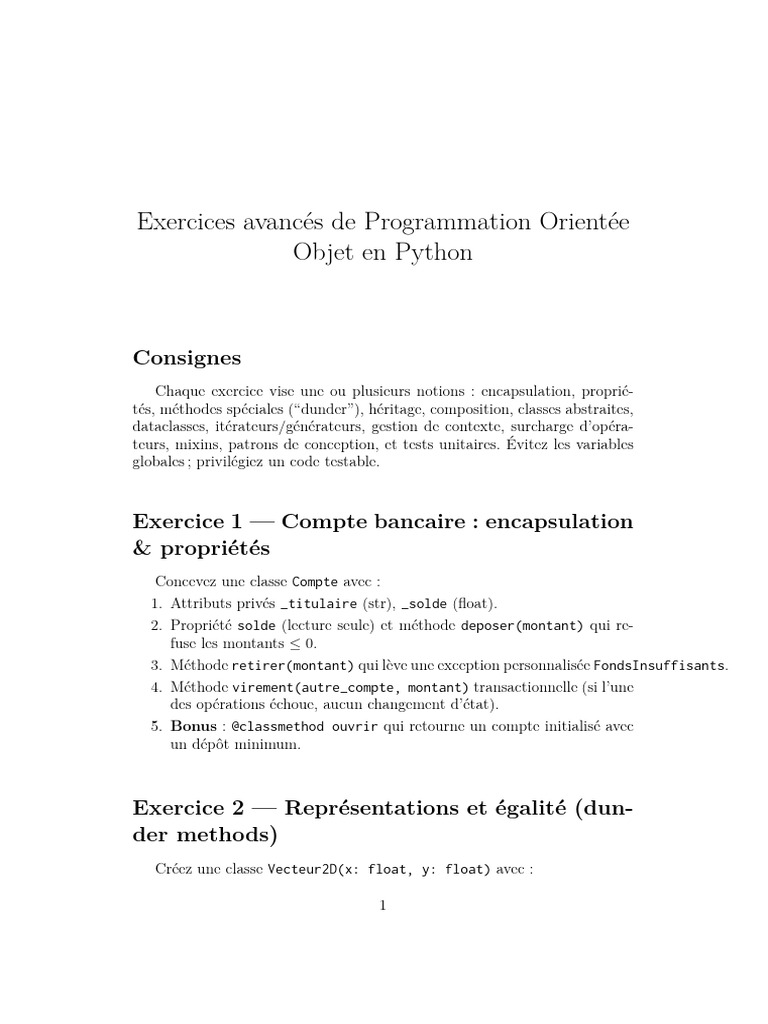 Exercices avancés en POO Python | PDF | Classe (informatique) | Modèles ...
