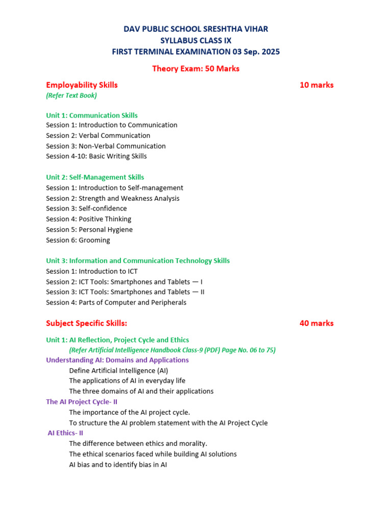 First Term Syllabus Class IX 2025-26 | PDF