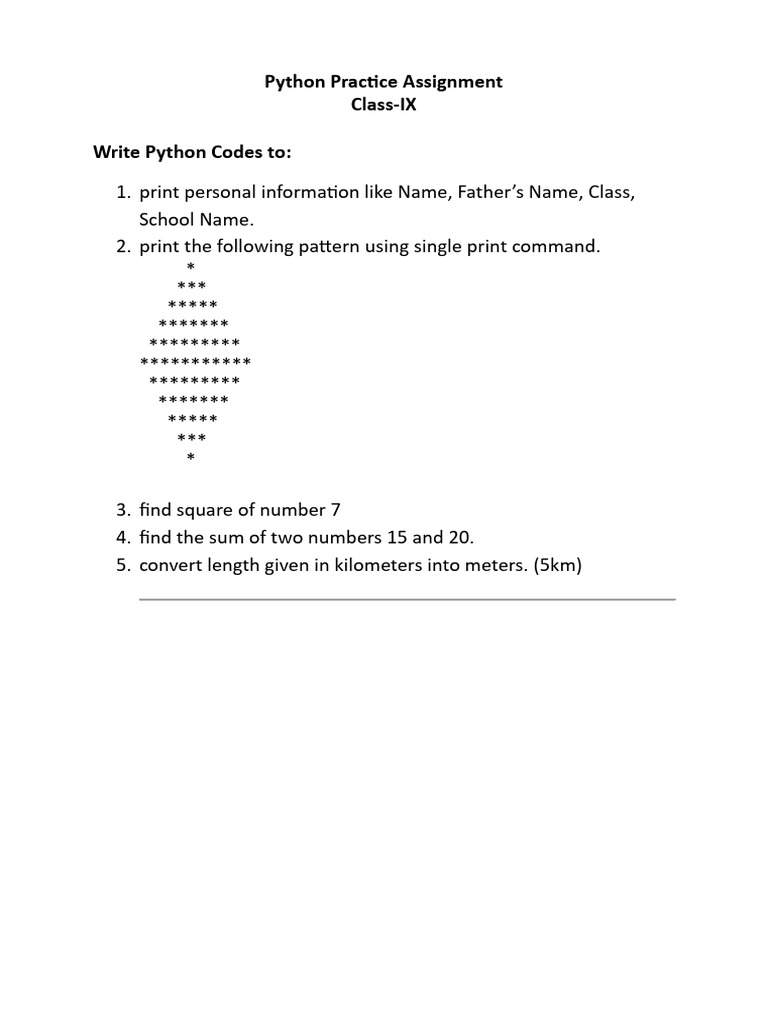 Class-9 Python Practice Assignment August 2025 | PDF