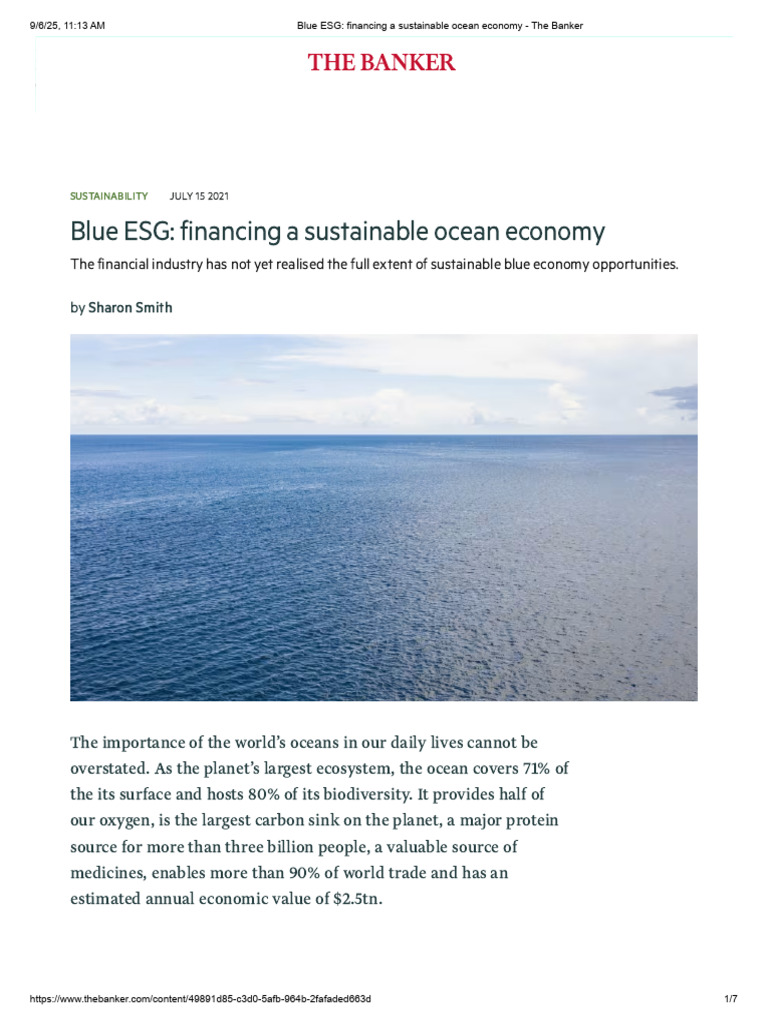 Blue ESG - Financing A Sustainable Ocean Economy - The Banker | PDF ...