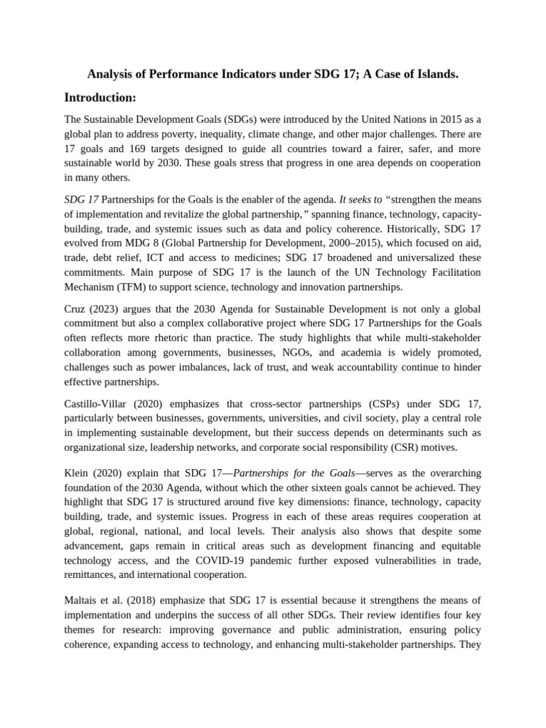 SDG 17 Performance in Island Nations | PDF | Economies