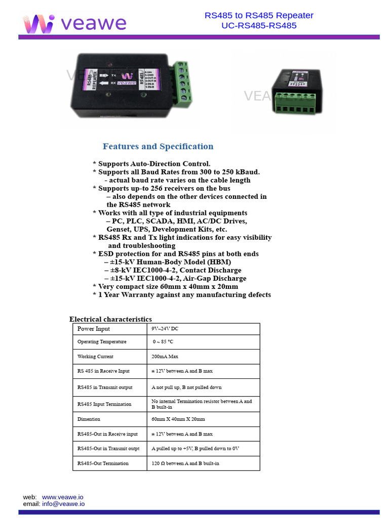 RS485 Repeater Specifications and Features | PDF