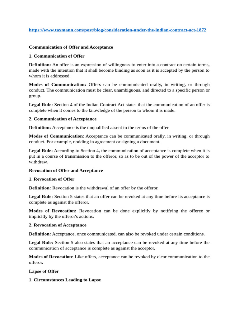 Communication of Offer and Acceptance | PDF | Offer And Acceptance ...