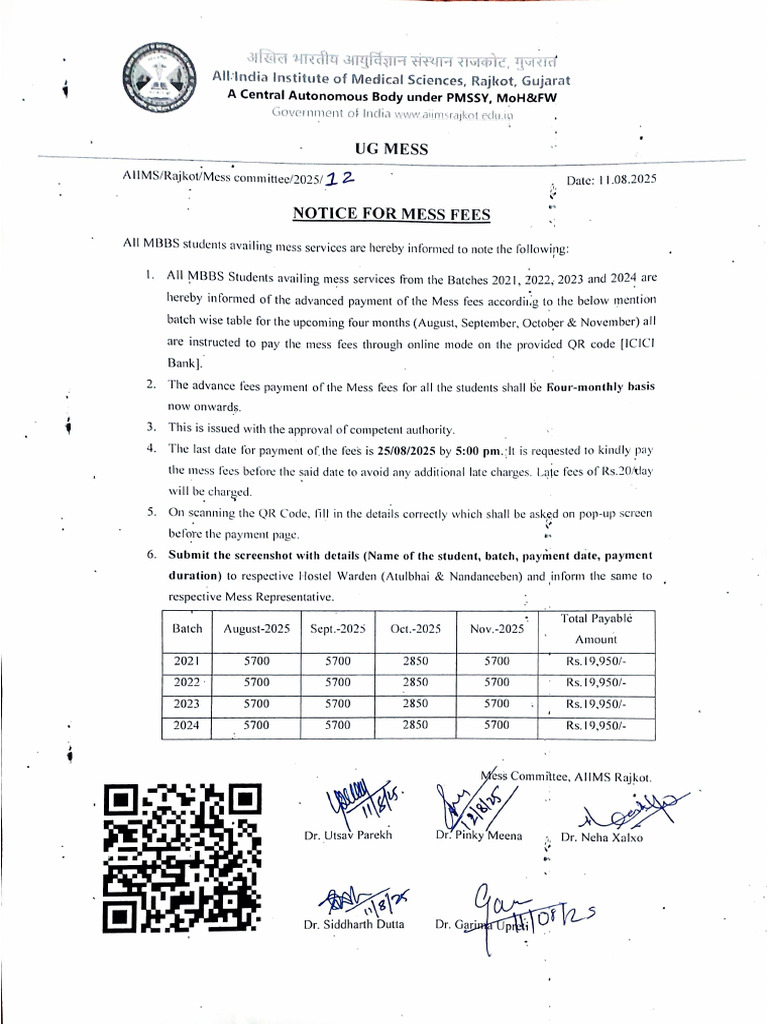 Notice For Mess Fee | PDF