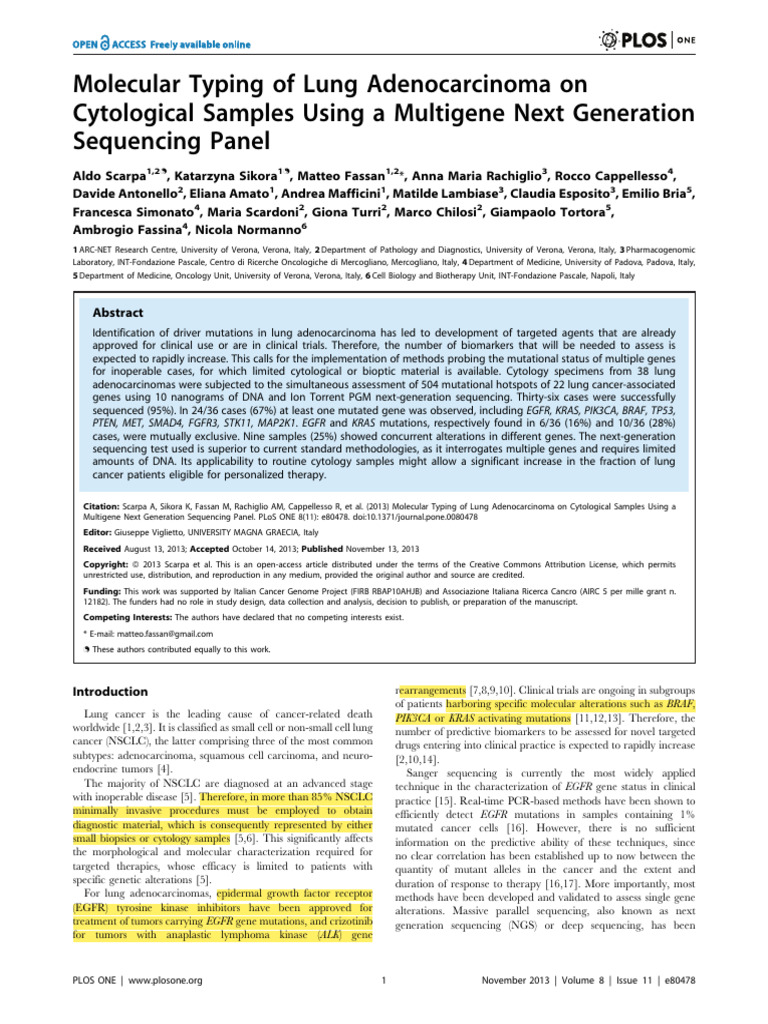 Molecular Typing of Lung Adenocarcinoma On Cytological Samples Using A ...