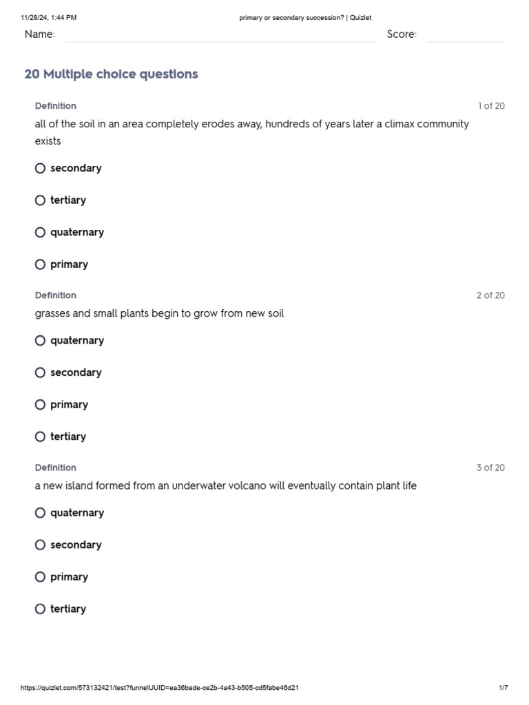 Test 2 Options. Primary or Secondary Succession - Quizlet | PDF | Soil ...