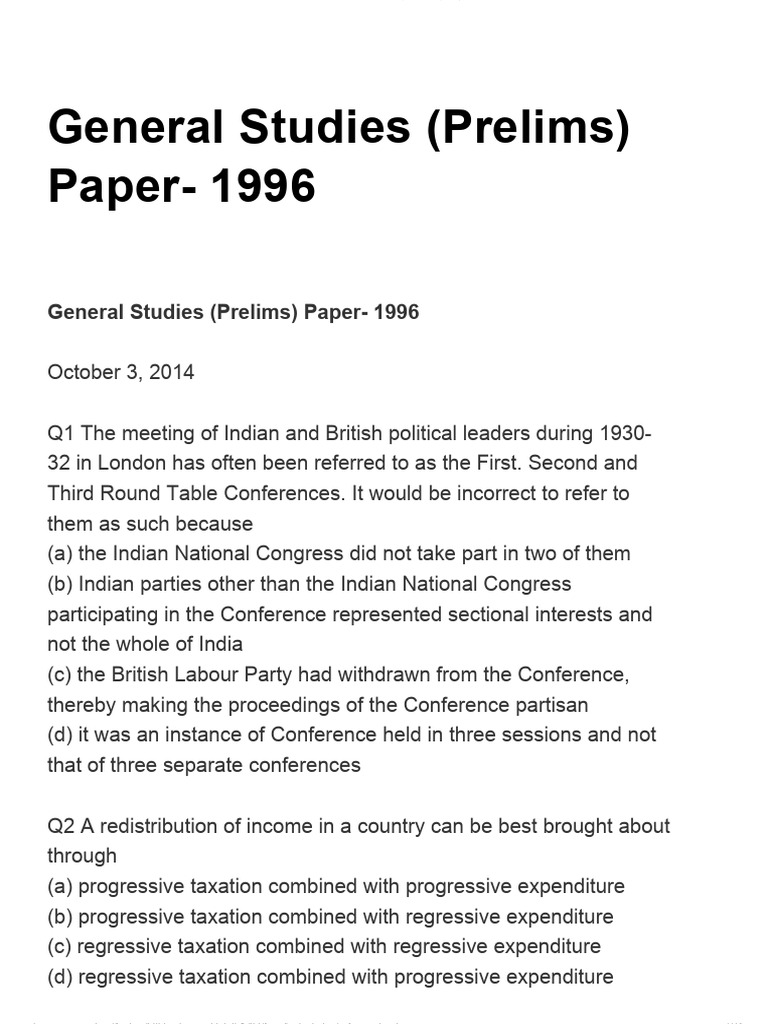 1996 General Studies Prelims Paper | PDF | Malnutrition | Plant Nutrition