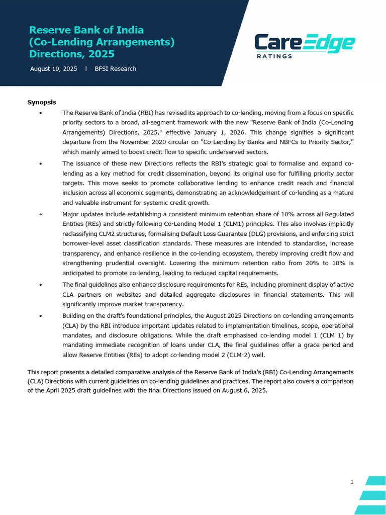 RBI Co-Lending Directions 2025 Overview | PDF | Reserve Bank Of India ...
