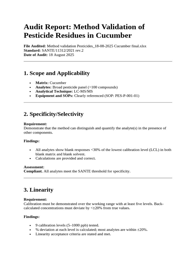 Method Validation of Pesticide Residues in Cucumber | PDF | Matrix ...