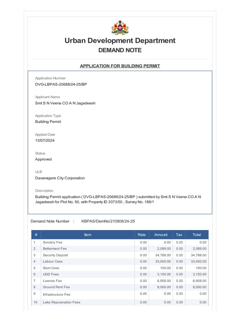Urban Development Department: Demand Note | PDF