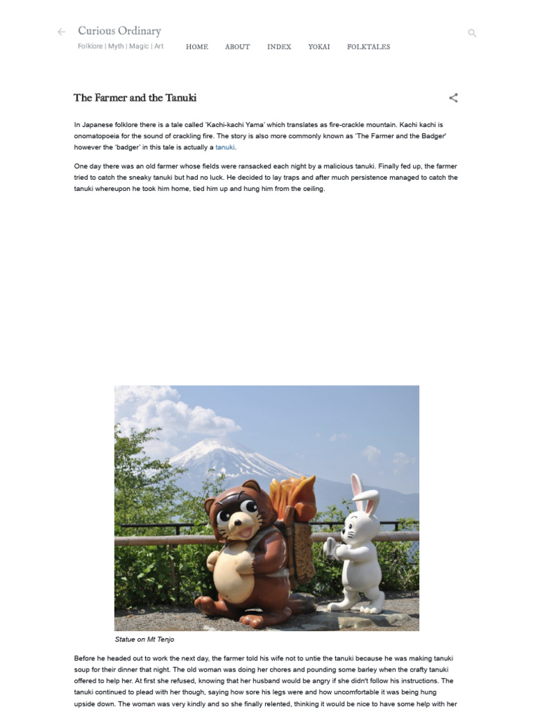 Tanuki and Rabbit: Kachi-Kachi Yama Tale | PDF | Folklore | Traditional ...