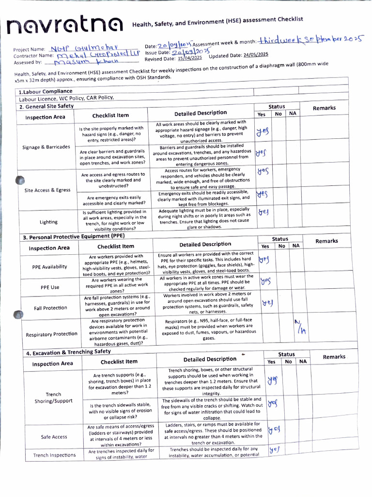 HSE Assessment Checklist for Excavation Safety | PDF | Personal ...