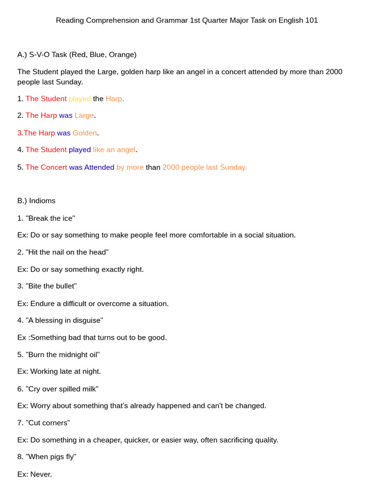 English 101: Reading & Grammar Tasks | PDF | Storytelling | Jokes