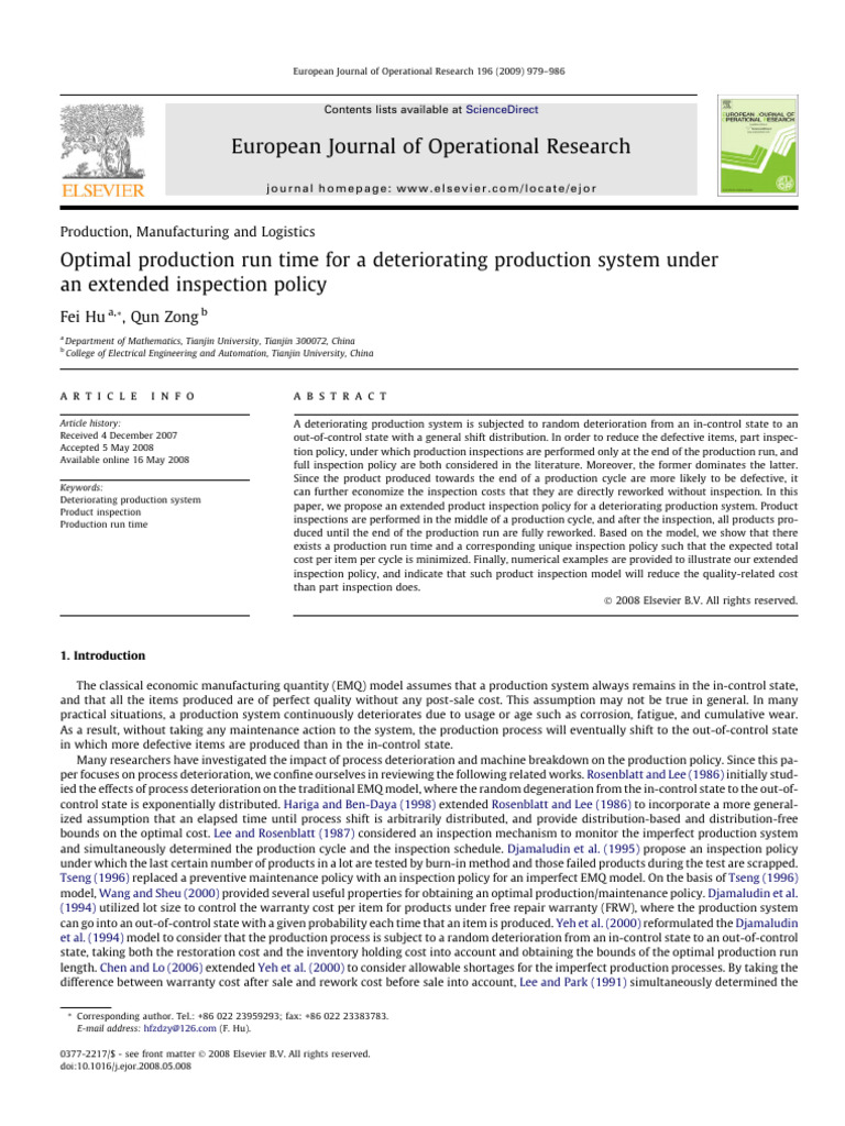Optimizing Production Run Time in Deteriorating Systems | PDF