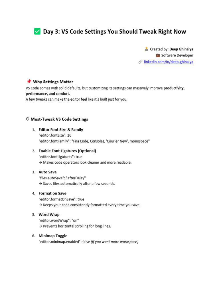 Essential VS Code Settings to Boost Productivity | PDF