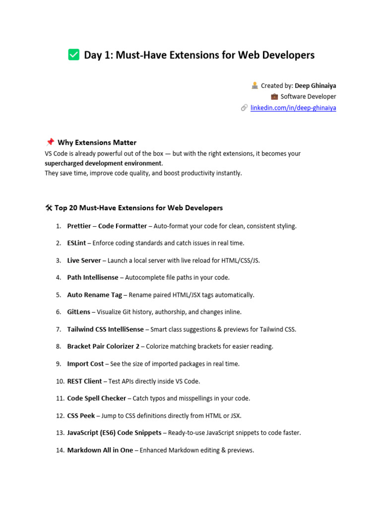 Essential VS Code Extensions for Developers | PDF