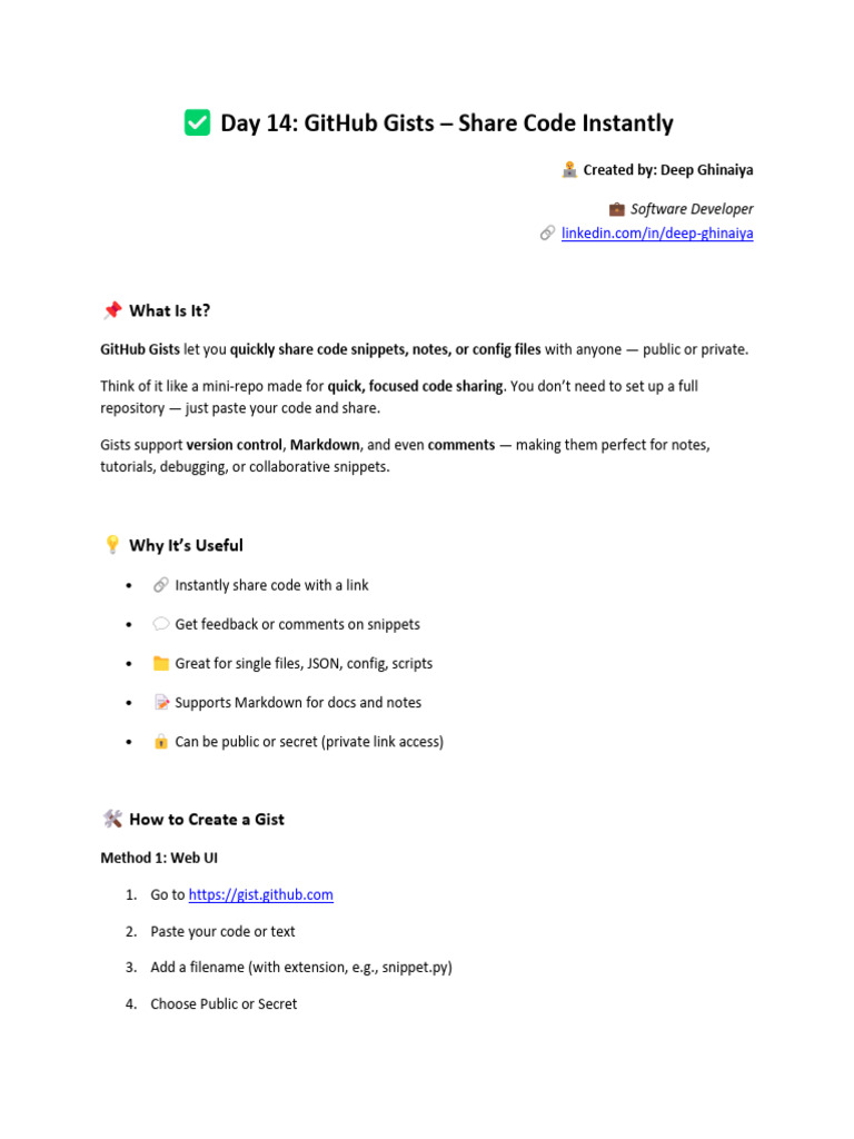 GitHub Gists: Instant Code Sharing | PDF