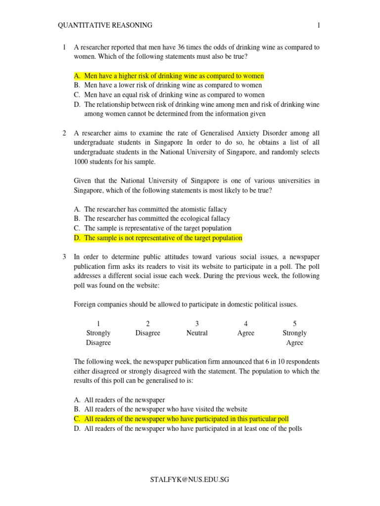Quantitative Reasoning Exam Questions | PDF | Sampling (Statistics ...
