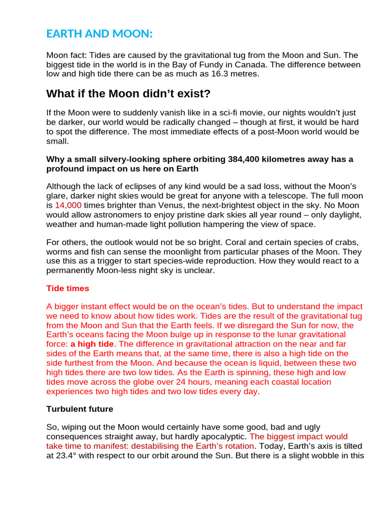 Impact of a Moonless Earth Explained | PDF | Tide | Moon