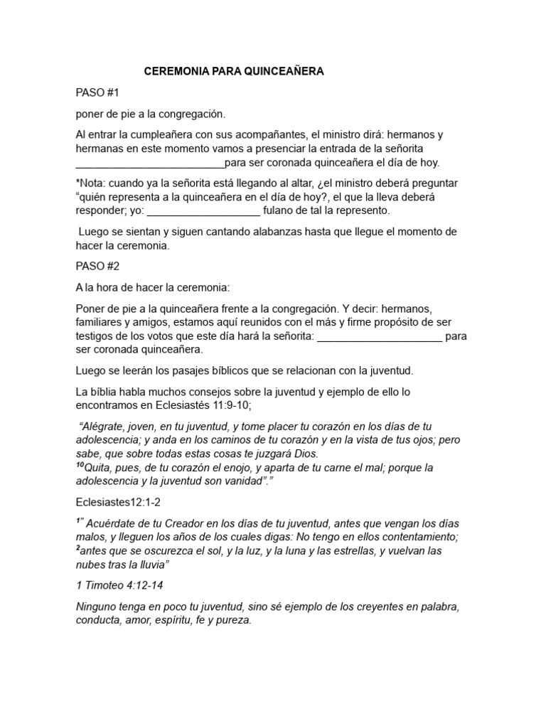 Ceremonia Cristiana de Quinceañera | PDF