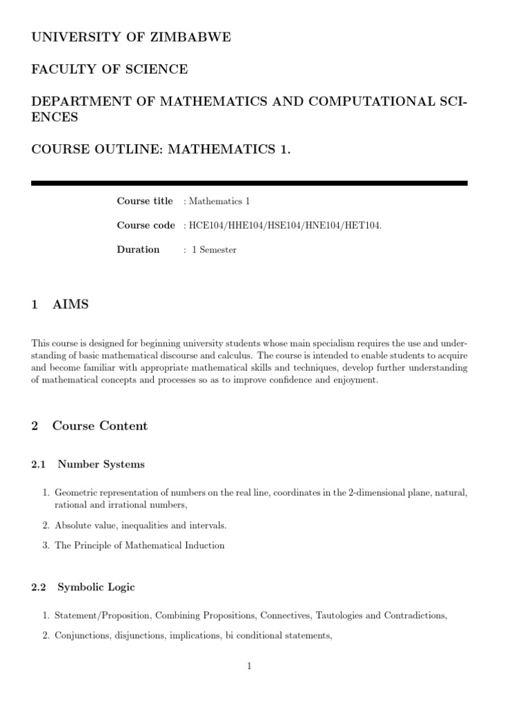 Mathematics 1 Course Outline | PDF | Set (Mathematics) | Function ...