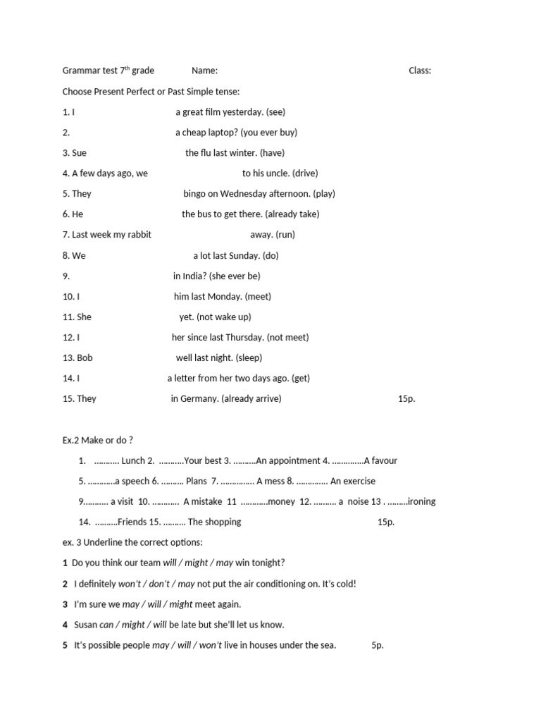 Grammar Test 7th Grade Spring | PDF | Chess Openings | Chess
