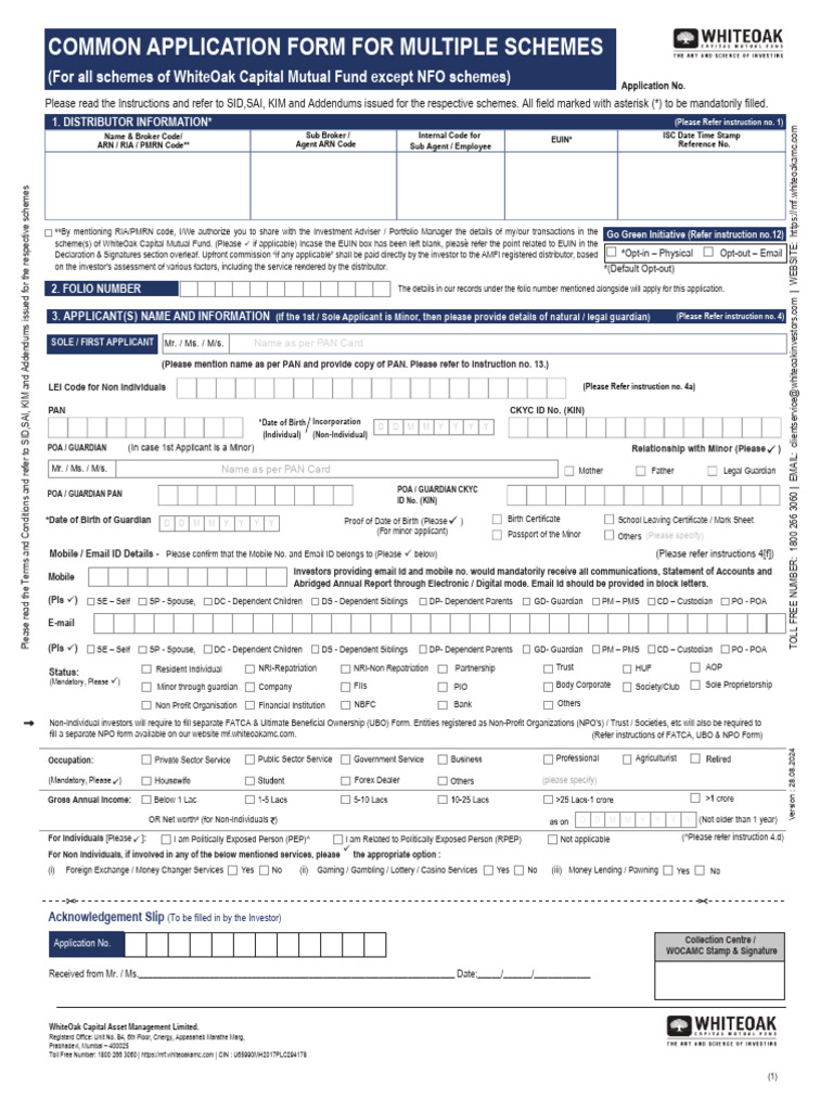 WhiteOak Common Application Form | PDF | Cheque | Identity Document