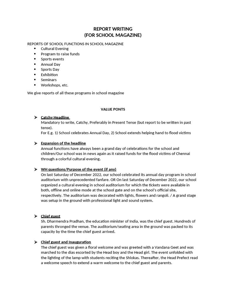 School Magazine Report Writing Guide | PDF