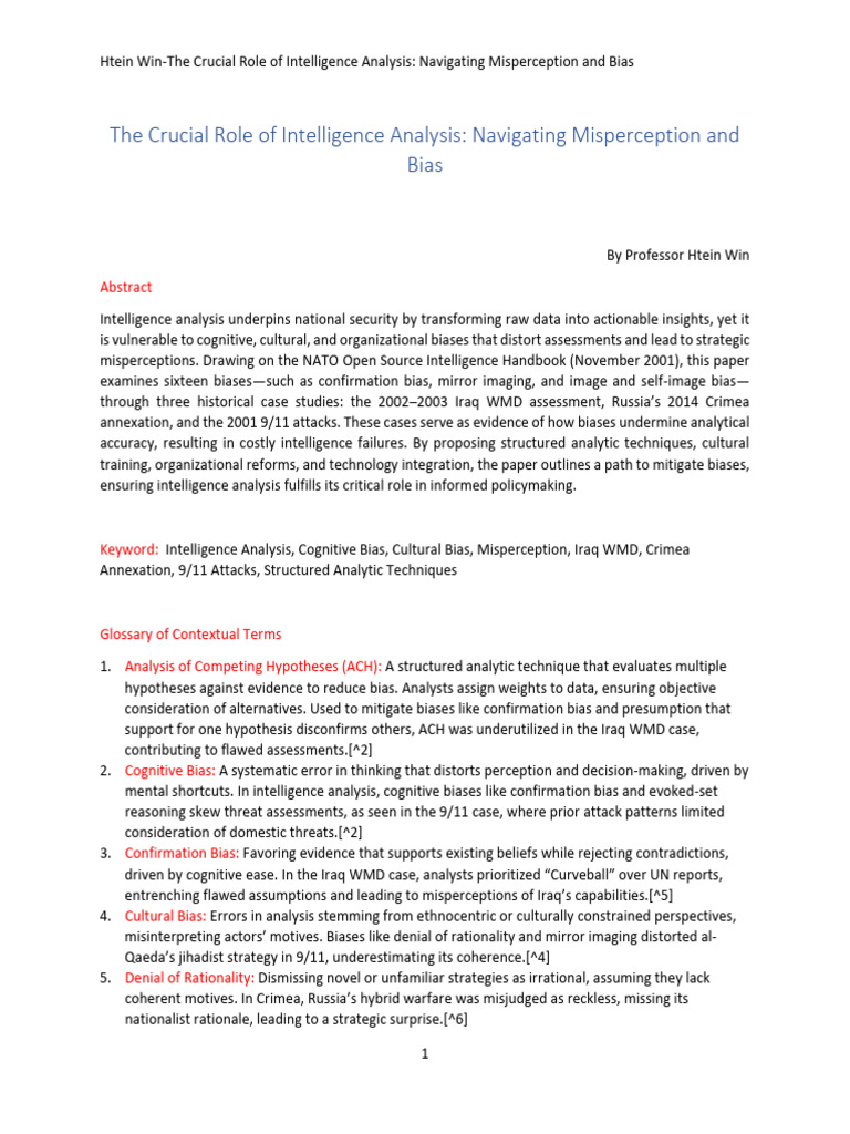 Mitigating Bias in Intelligence Analysis | PDF | Intelligence Analysis ...