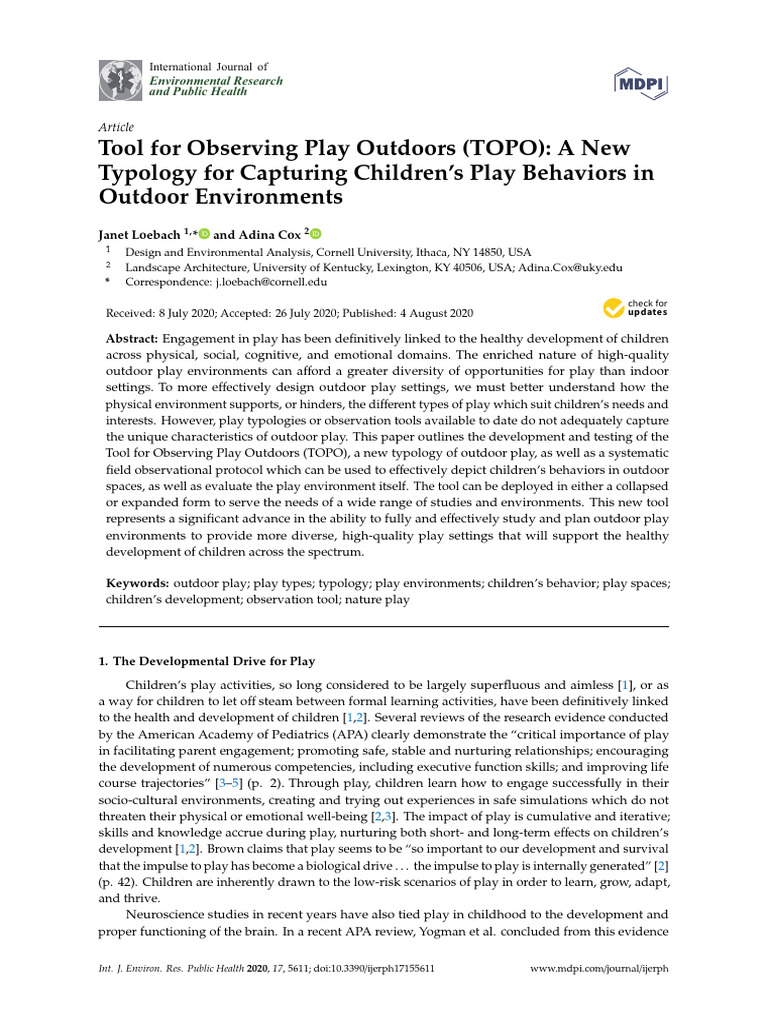 Tool For Observing Play Outdoors (TOPO) : A New Typology For Capturing ...