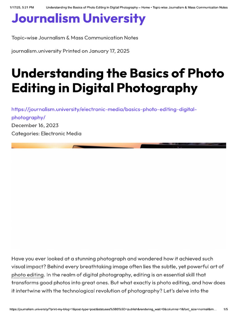 Introduction To Digital Photo Editing | PDF