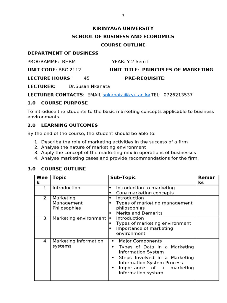 Principles of Marketing Course Outline | PDF | Marketing | Behavior