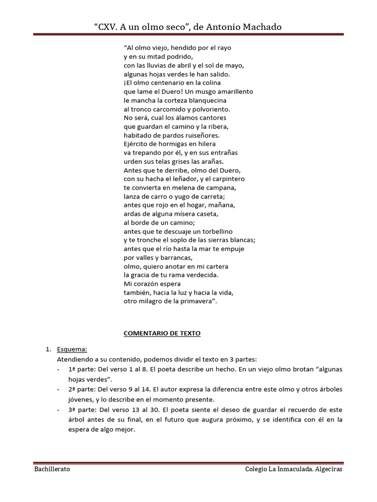 Comentario de Texto A Un Olmo Seco de A Machado | PDF