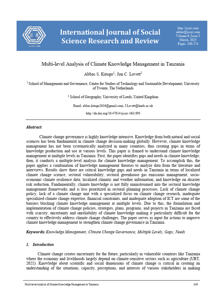 Climate Knowledge Management in Tanzania | PDF | Knowledge Management ...
