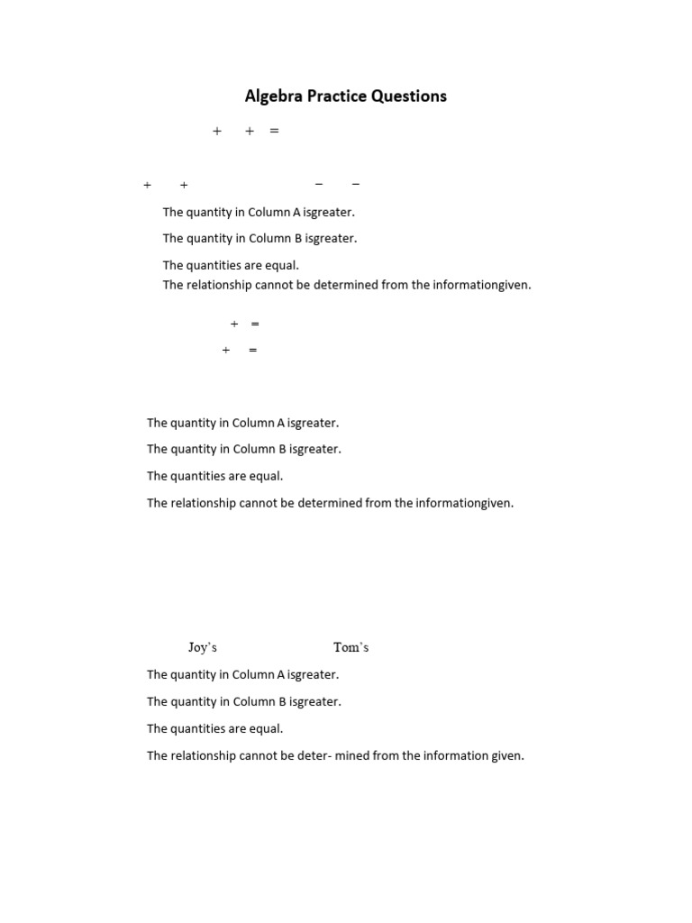 Algebra Practice Questions | PDF