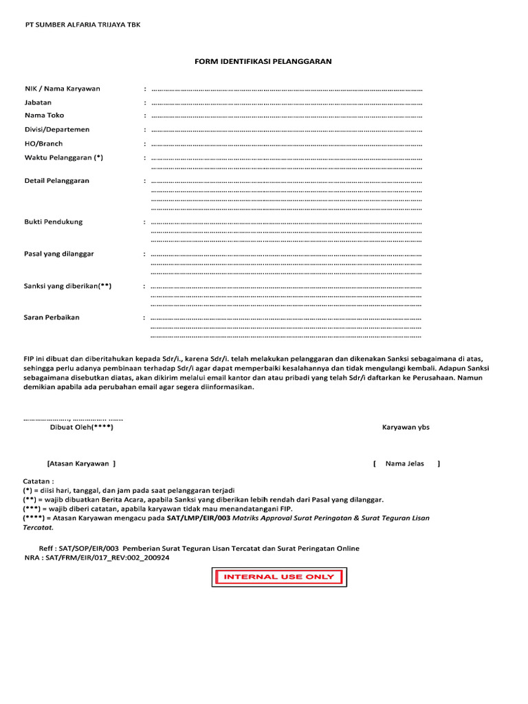 Form Identifikasi Pelanggaran (FIP) 200924 | PDF
