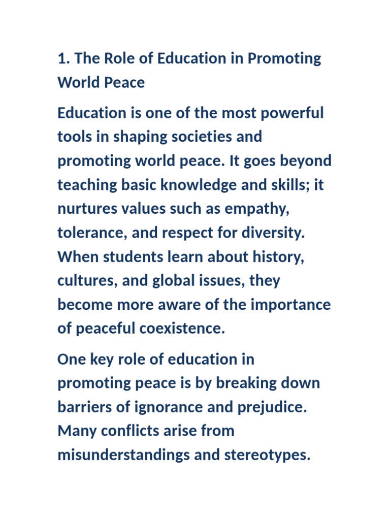 Education's Role in Promoting Peace | PDF | World Peace | Critical Thinking