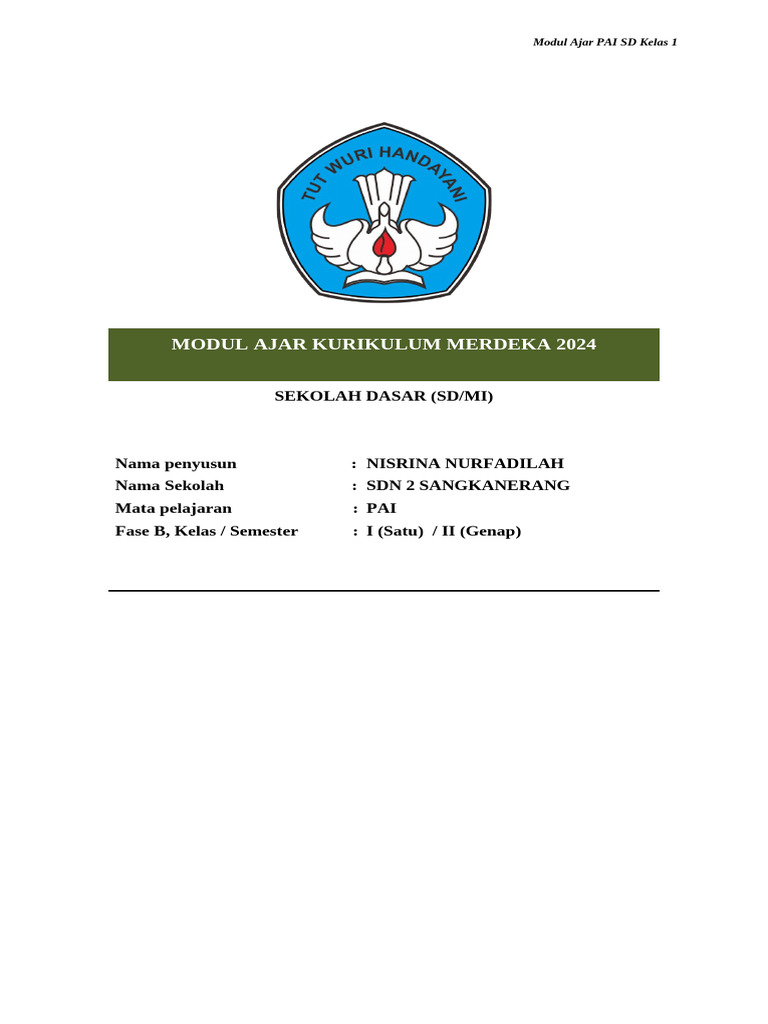 Modul Ajar PAI Kelas 1 SD 2024 | PDF