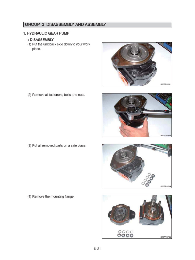 Hydraulic Gear Pump Disassembly Guide | PDF | Piston | Gear