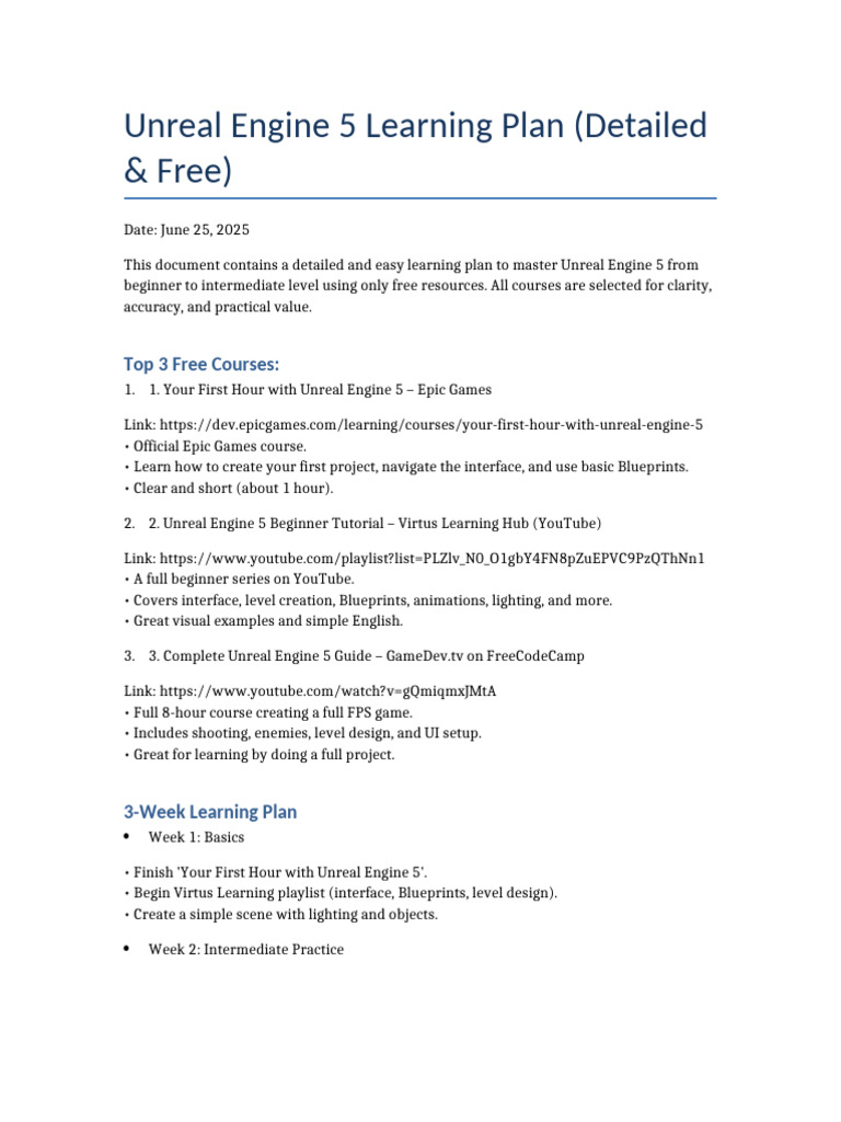 Unreal Engine 5 Learning Plan Mumil (1) | PDF