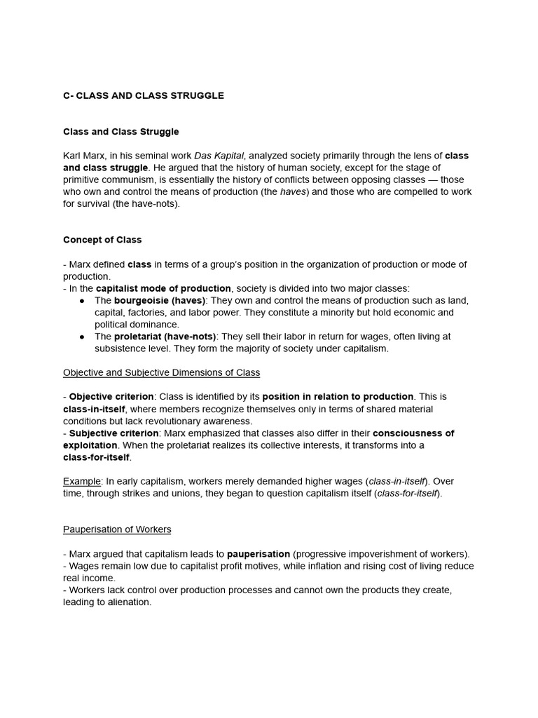 Class Struggle and Marx's Theory Explained | PDF | Cost Of Living ...