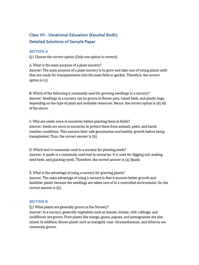 Class 7 Vocational Education Solutions | PDF | Plant Nursery | Seed