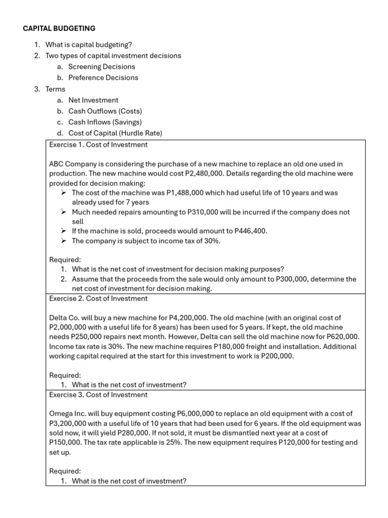 Chapter 4 Capital Budgeting | PDF | Net Present Value | Internal Rate ...
