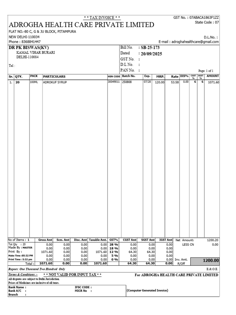 Adrogha Health Care Tax Invoice | PDF | Trade | Governance