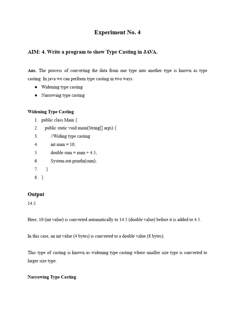 Java Type Casting: Widening & Narrowing | PDF