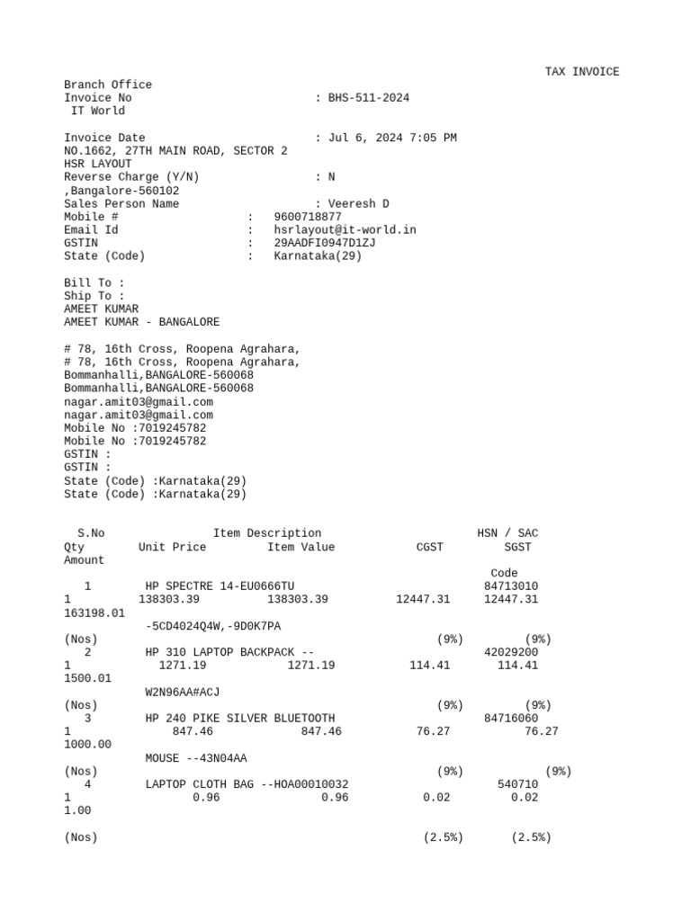 Tax Invoice for IT World Purchase | PDF | Invoice | Government Finances