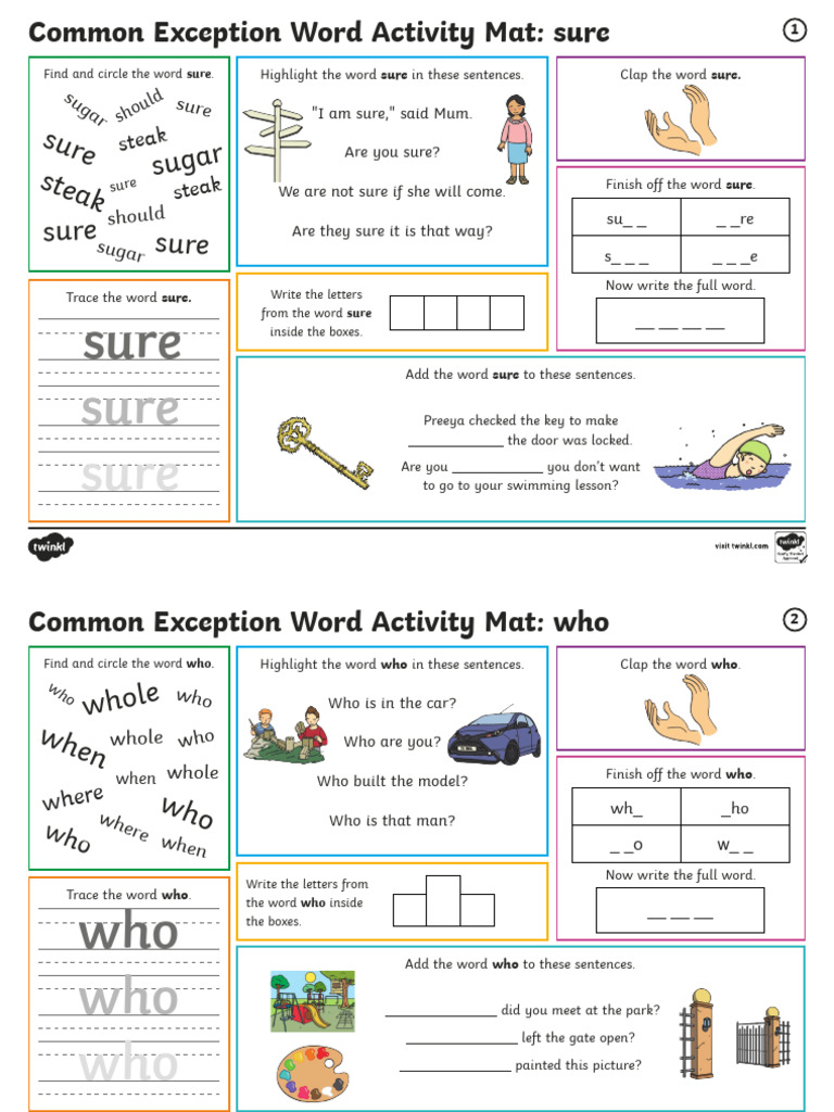 Year 2 Common Exception Word Activity Mat Pack 10 | PDF