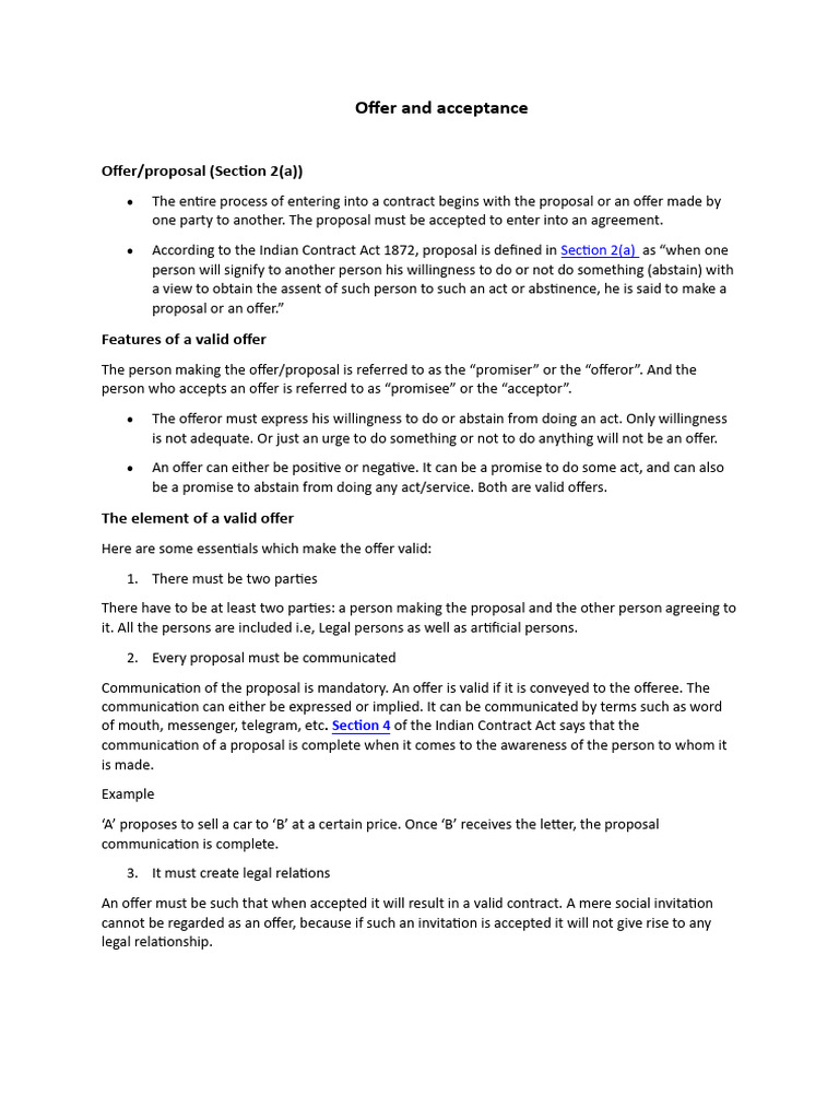 Understanding Offer and Acceptance in Contracts | PDF | Offer And ...